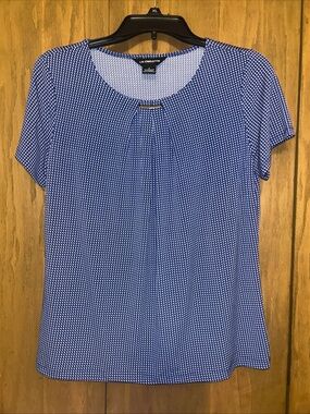 Liz Claiborne Blue Geometrical  Cap -Sleeve Women's Work Wear Top